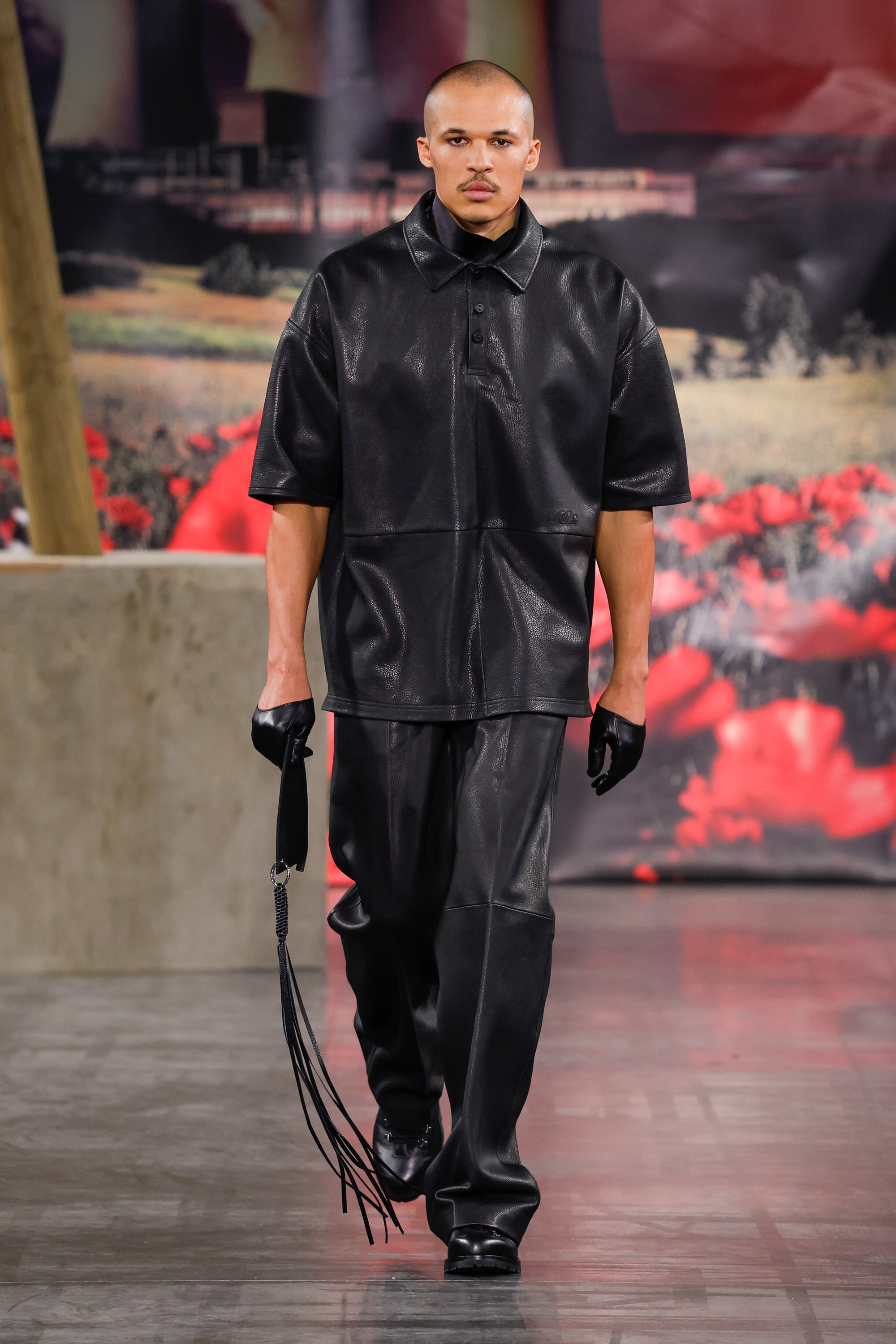 LEATHER WIDE LEG TROUSERS