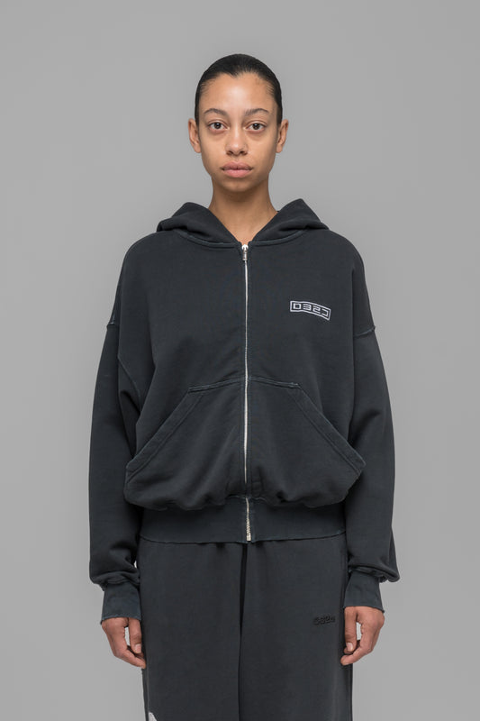 "ROUTINE" ZIP HOODIE WASHED BLACK