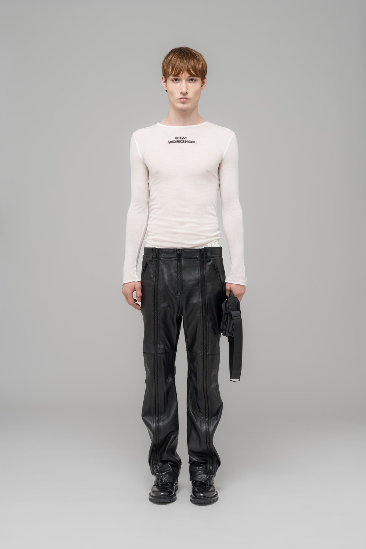 "SINGULAR" LEATHER ZIP TROUSERS