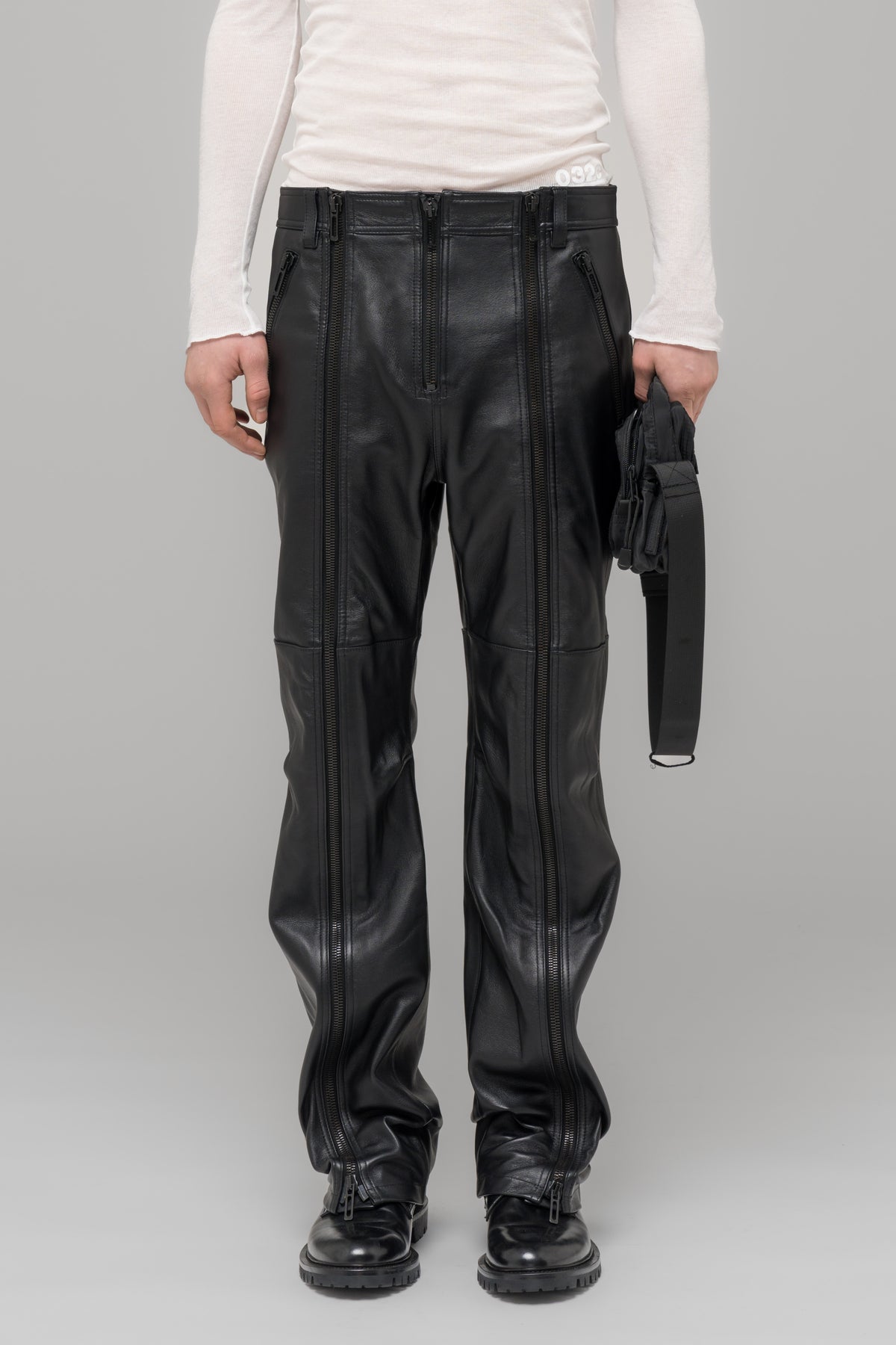 "SINGULAR" LEATHER ZIP TROUSERS