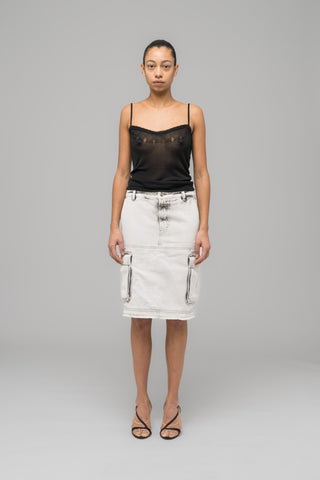 "MY OWN MIND" FRAYED DENIM SKIRT