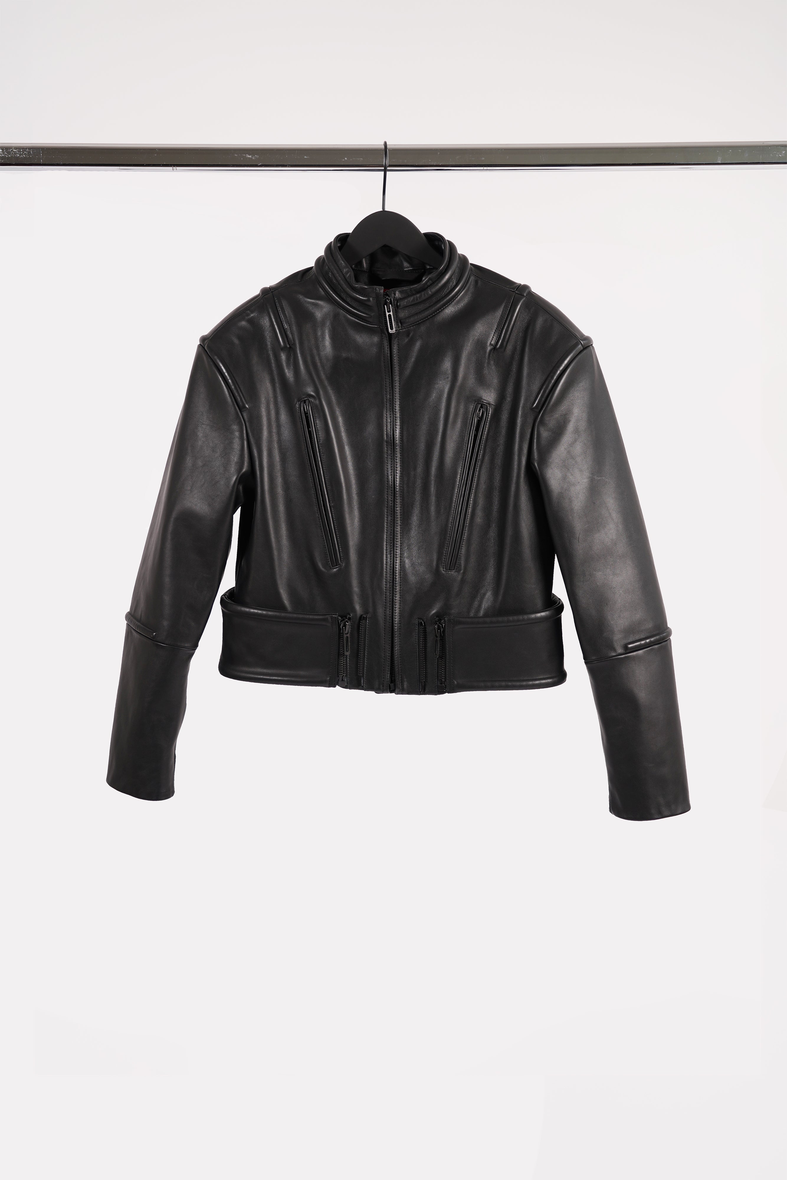 "HIPPOLYTA" GUARDED LEATHER BIKER JACKET