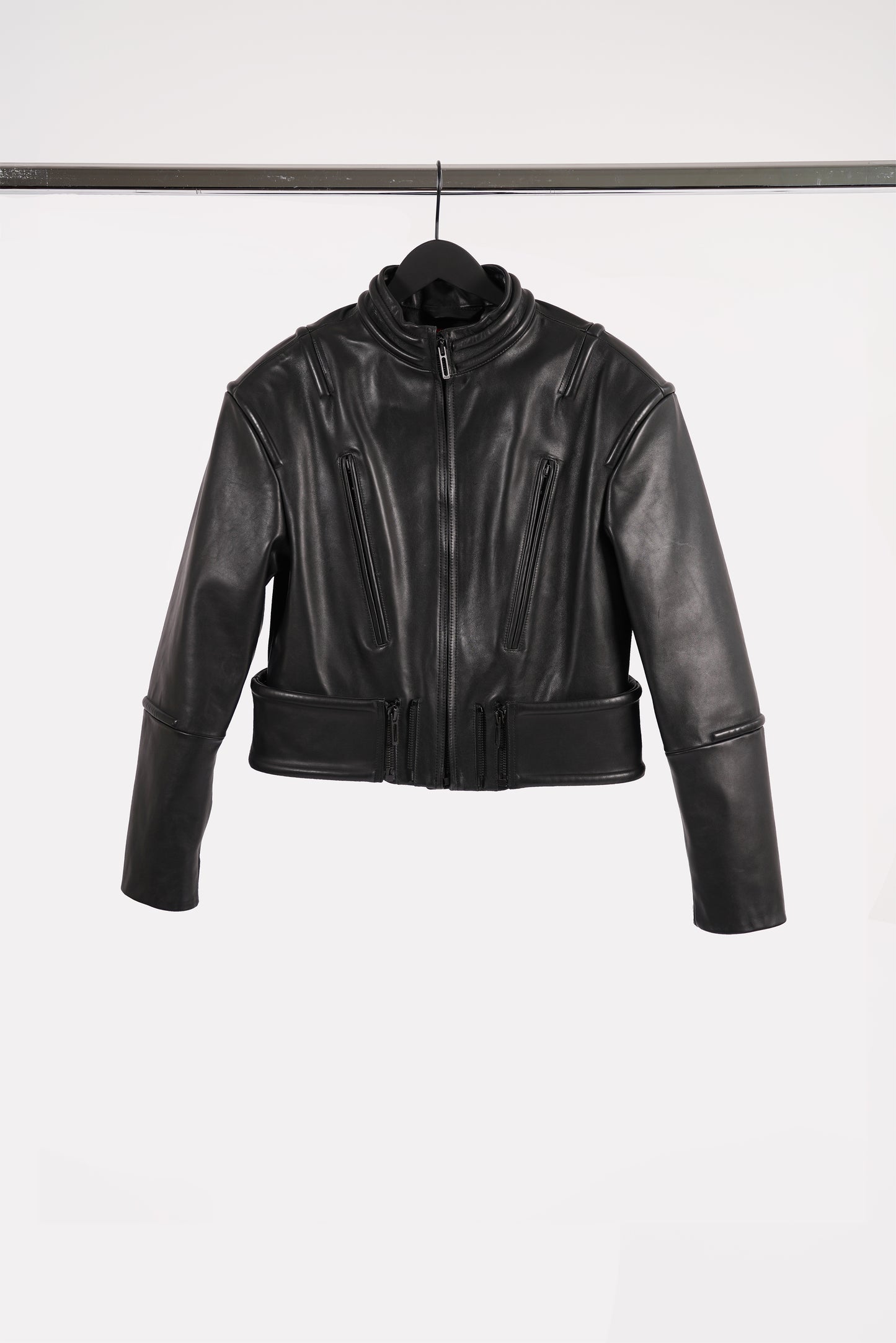 "HIPPOLYTA" GUARDED LEATHER BIKER JACKET