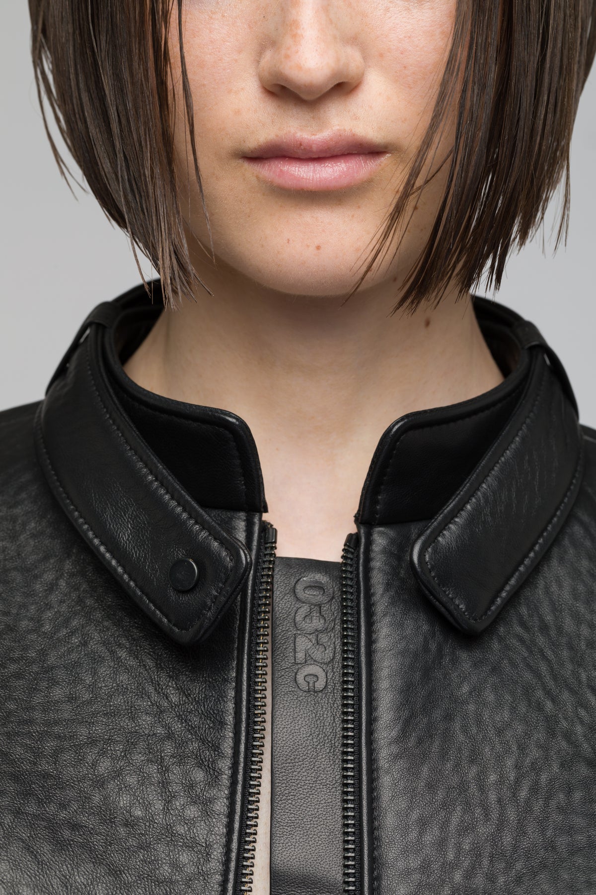 'TRAPEZE' CROPPED BONDED LEATHER JACKET